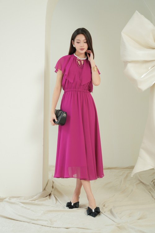 Sixdo Dark Murrey Chiffon Flared Dress